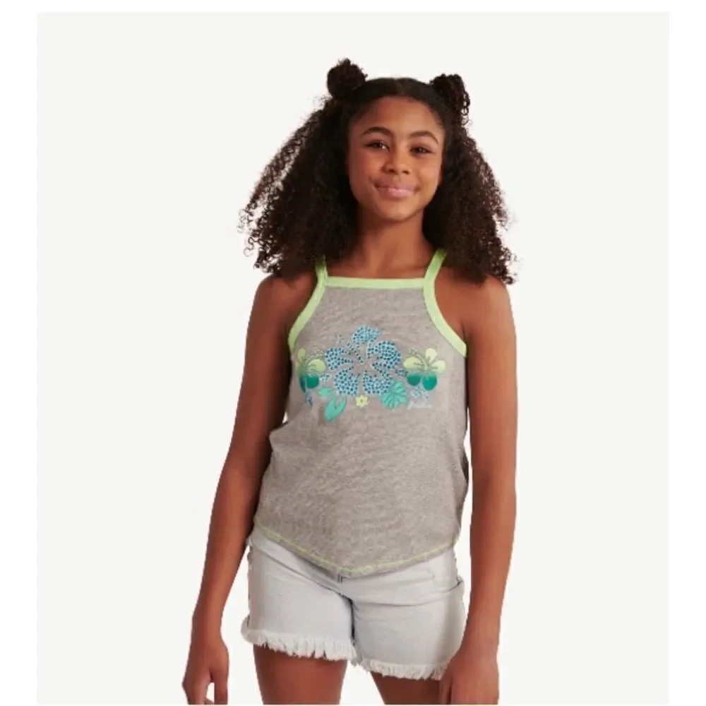 Justice Girl's Ruffle Strap Flowy, Knit Lace Up Babydoll & Bandana Top 16 XLP